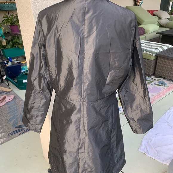 Pink Tartan gun metal color ruffled fri lined trench coat Size 12 - Picture 6 of 10